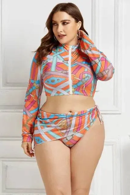 Swimsuit Geometric Print Plus Size