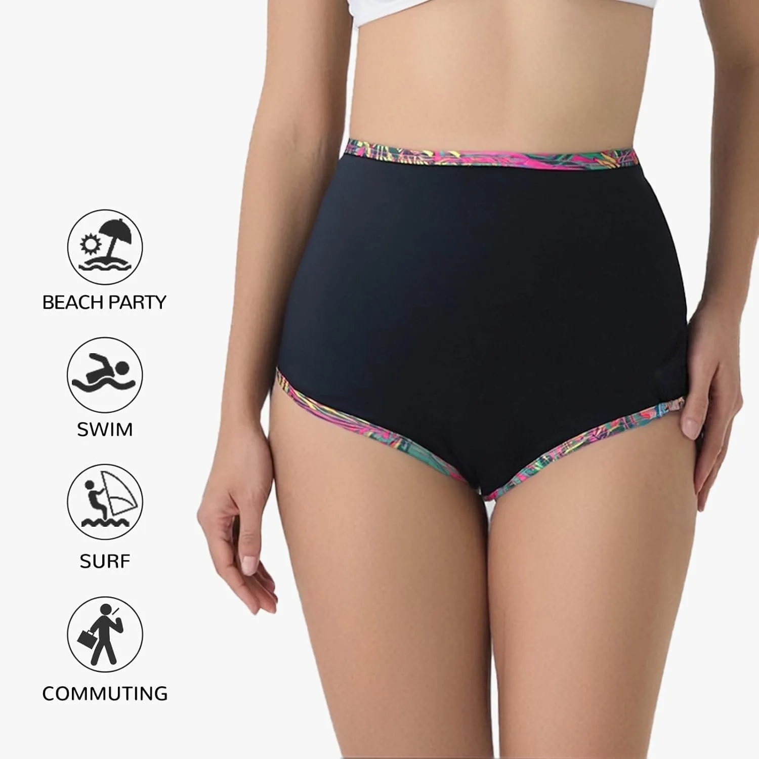 Swimwear Leakproof Bikini Bottoms Women's Black High Waisted Coverage Shorts Quick Dry for Girls Teens