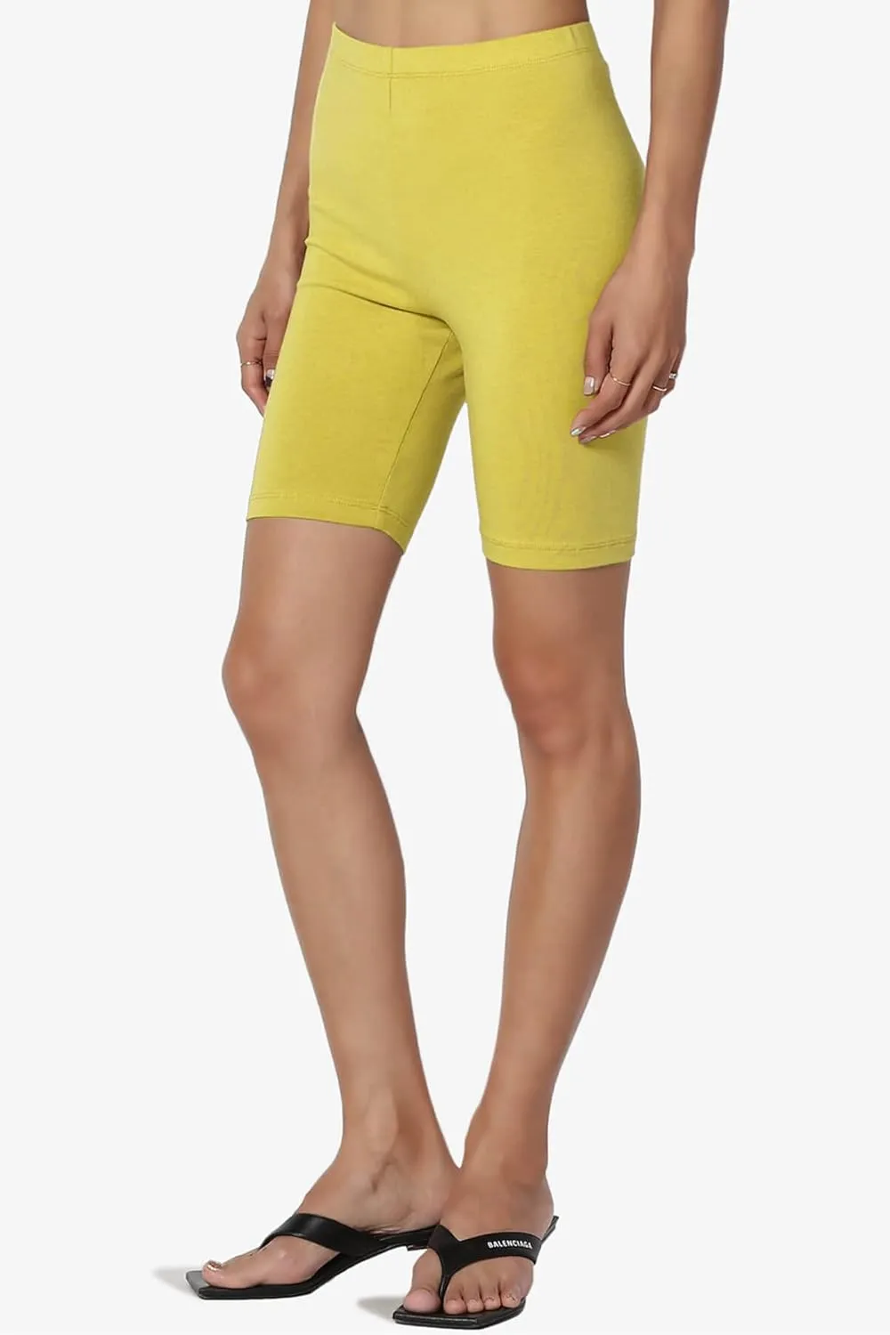 TheMogan Women's Mid Thigh Stretch Cotton Span High Waist Active Basic Short Leggings