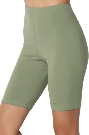 TheMogan Women's Mid Thigh Stretch Cotton Span High Waist Active Basic Short Leggings
