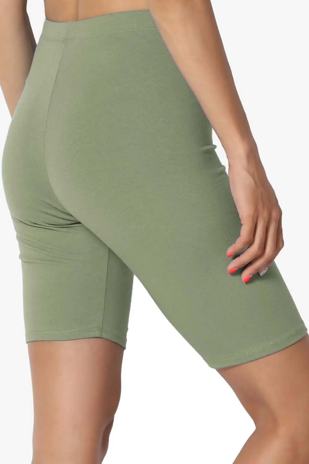 TheMogan Women's Mid Thigh Stretch Cotton Span High Waist Active Basic Short Leggings