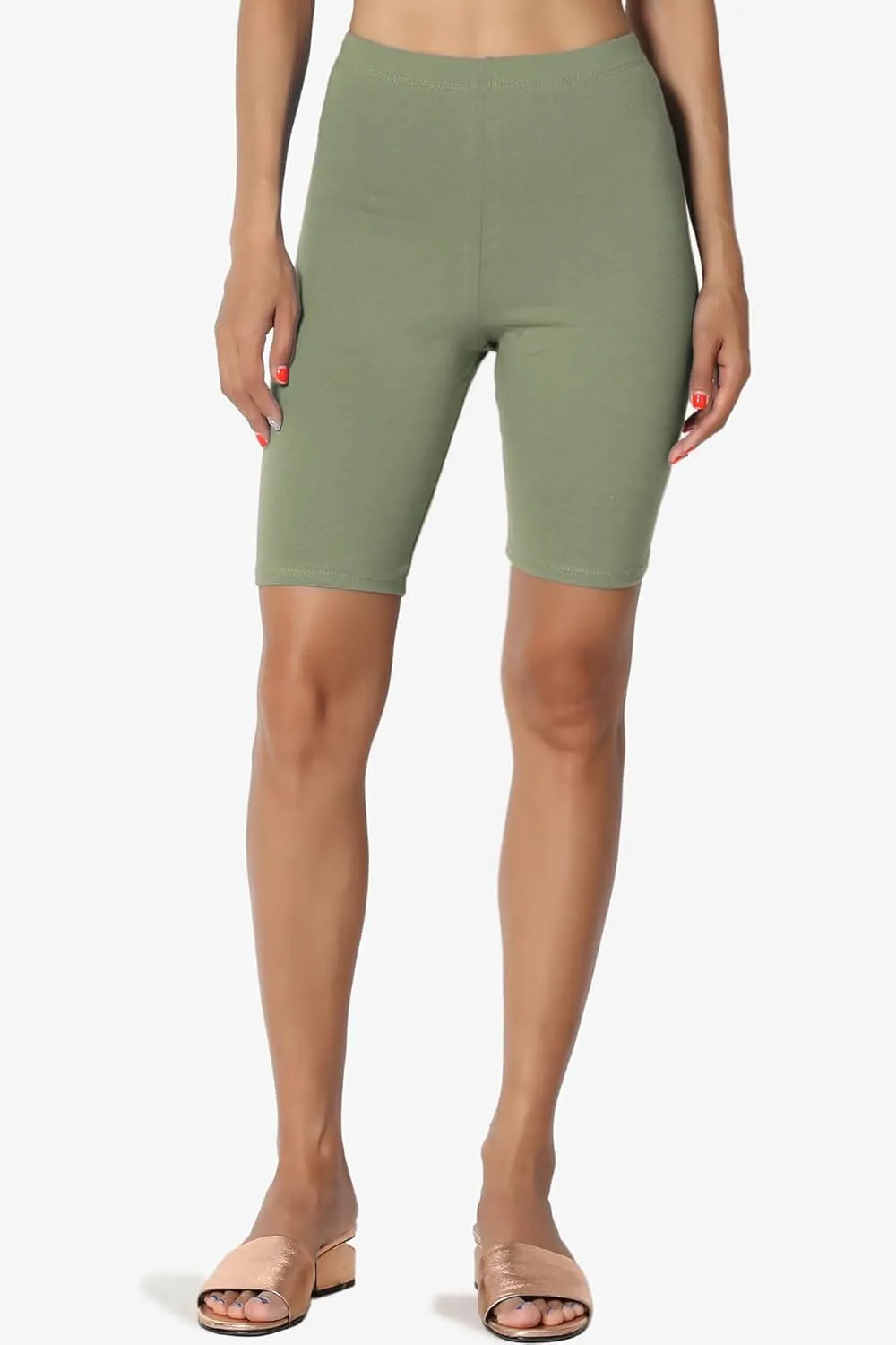 TheMogan Women's Mid Thigh Stretch Cotton Span High Waist Active Basic Short Leggings