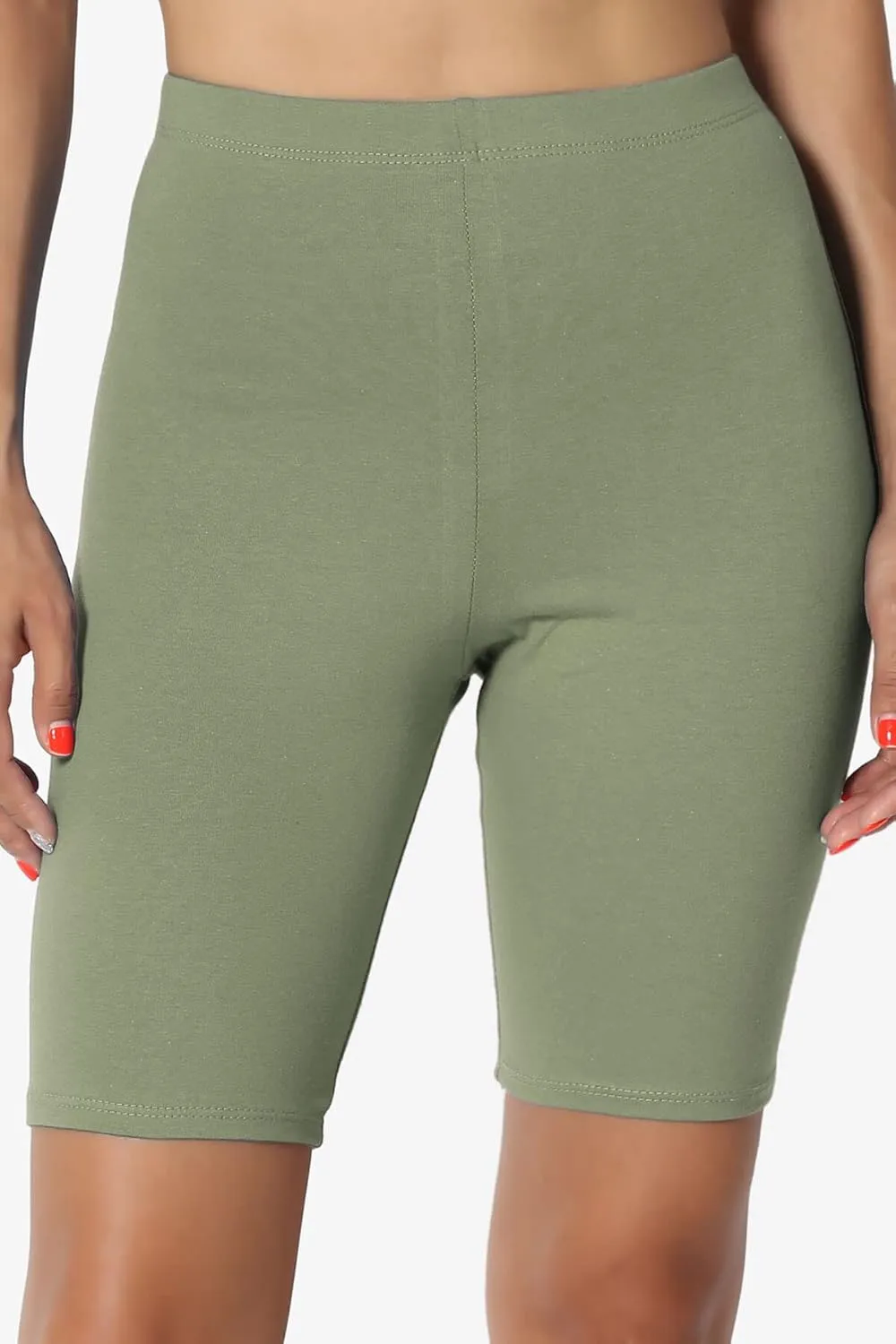 TheMogan Women's Mid Thigh Stretch Cotton Span High Waist Active Basic Short Leggings