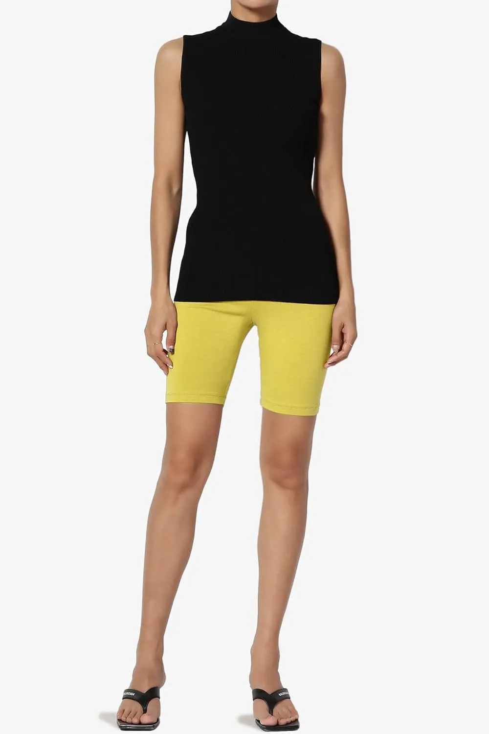 TheMogan Women's Mid Thigh Stretch Cotton Span High Waist Active Basic Short Leggings