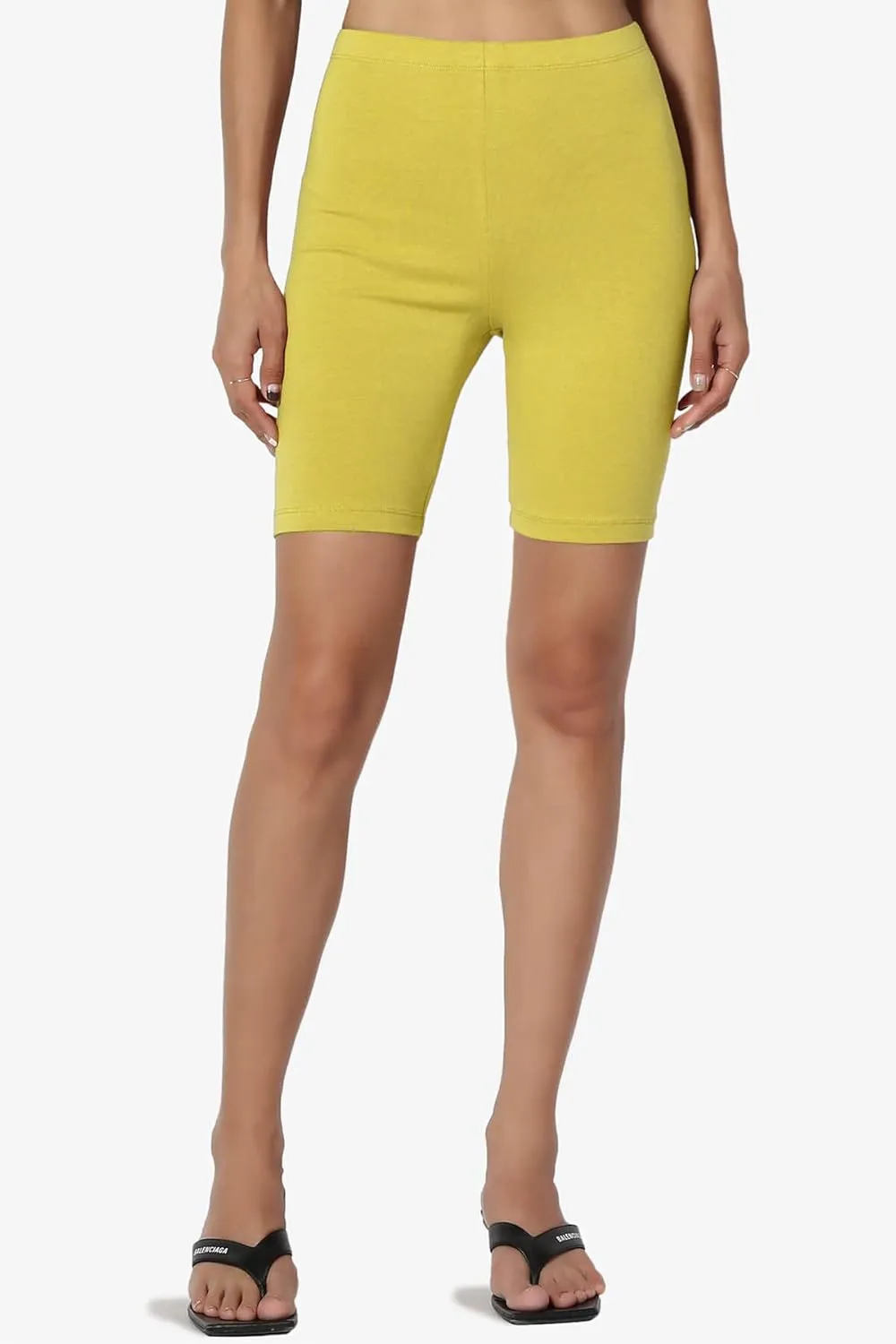 TheMogan Women's Mid Thigh Stretch Cotton Span High Waist Active Basic Short Leggings