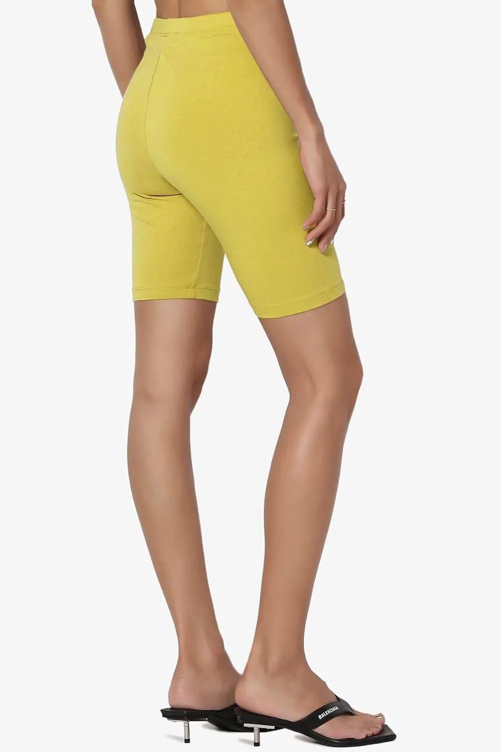 TheMogan Women's Mid Thigh Stretch Cotton Span High Waist Active Basic Short Leggings