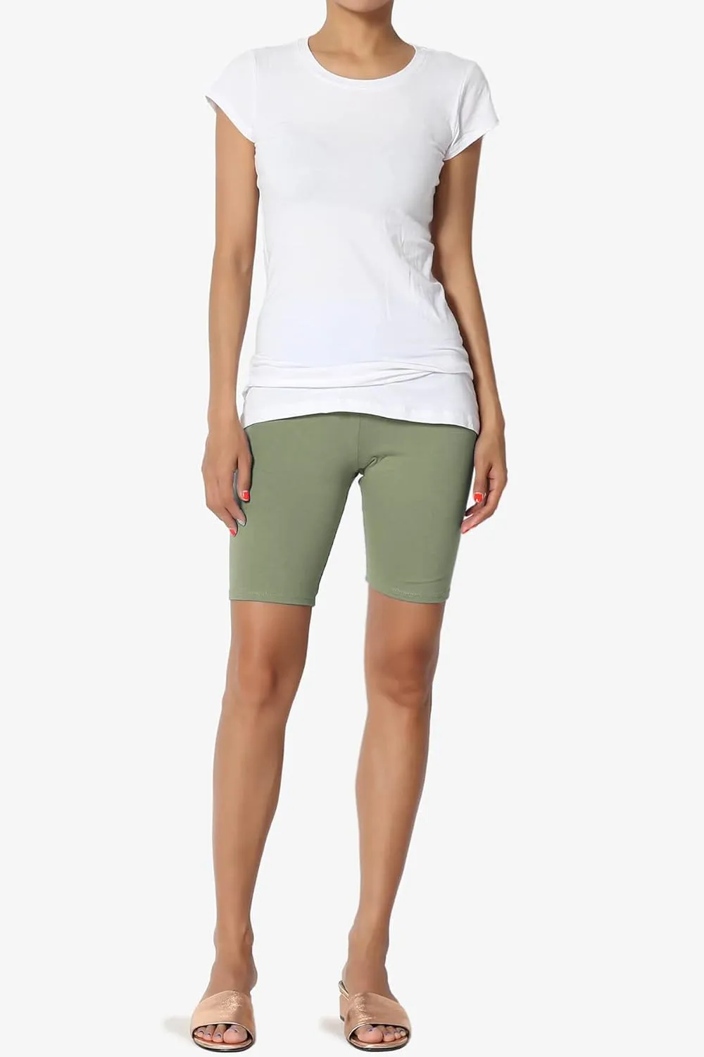 TheMogan Women's Mid Thigh Stretch Cotton Span High Waist Active Basic Short Leggings
