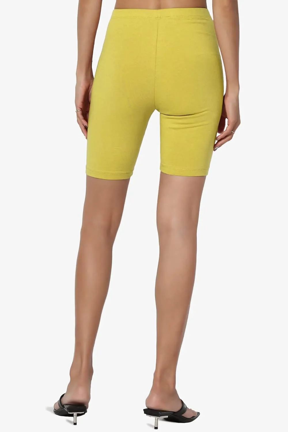 TheMogan Women's Mid Thigh Stretch Cotton Span High Waist Active Basic Short Leggings