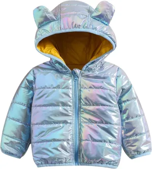 Toddler Baby Boys Girls Jacket Coats Bear Ears Hooded Solid Color Puffer Warm Down Coat Winter Outerwear