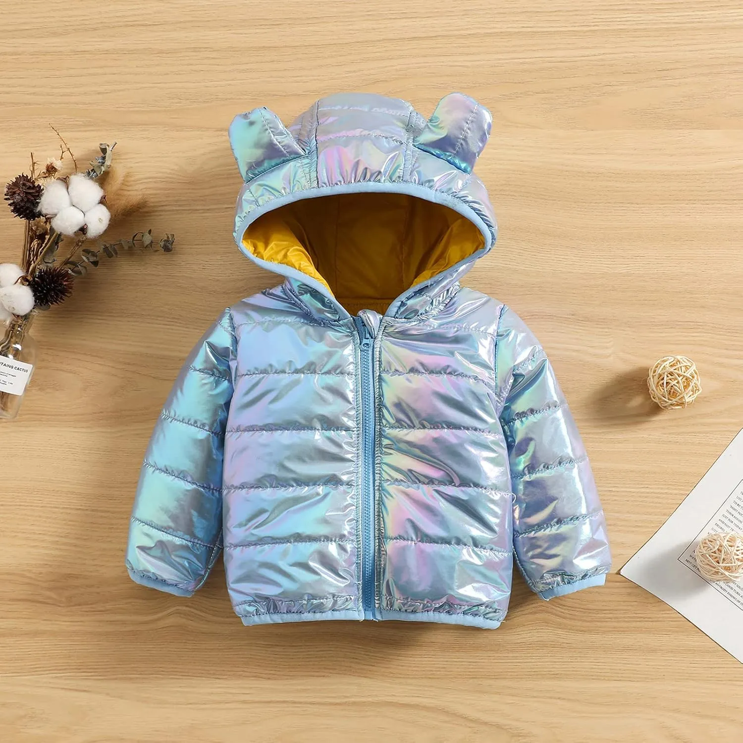 Toddler Baby Boys Girls Jacket Coats Bear Ears Hooded Solid Color Puffer Warm Down Coat Winter Outerwear