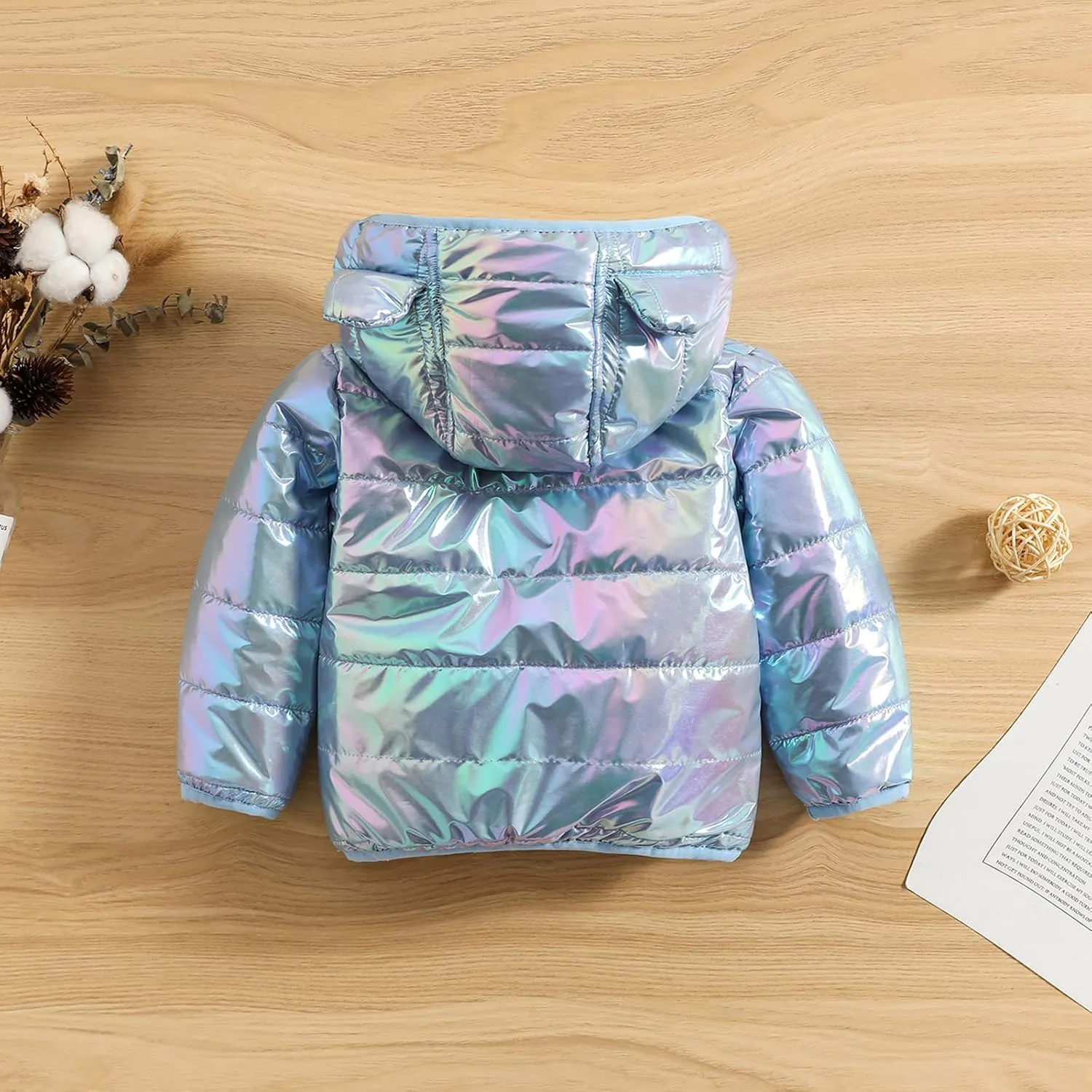 Toddler Baby Boys Girls Jacket Coats Bear Ears Hooded Solid Color Puffer Warm Down Coat Winter Outerwear