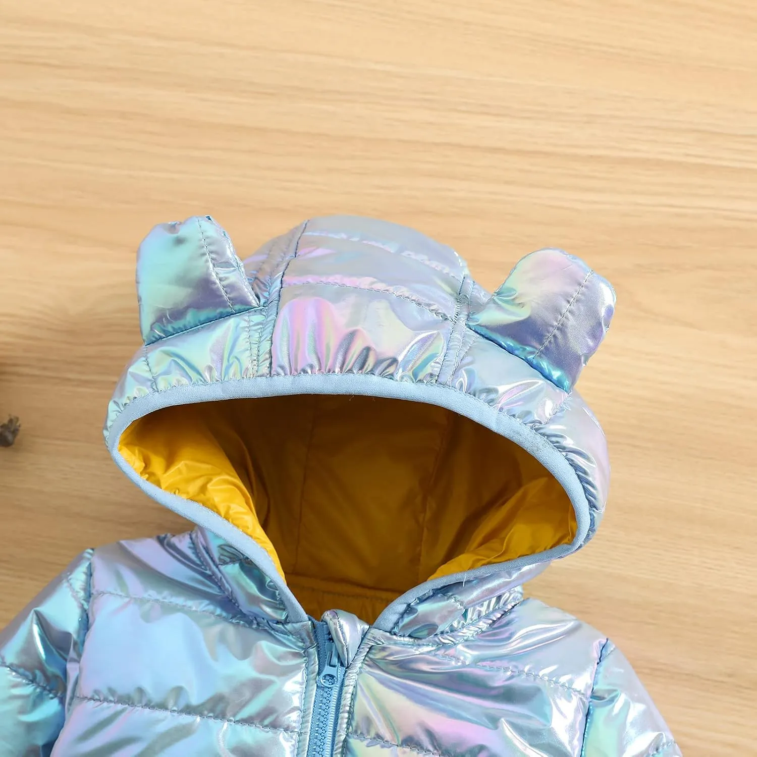 Toddler Baby Boys Girls Jacket Coats Bear Ears Hooded Solid Color Puffer Warm Down Coat Winter Outerwear