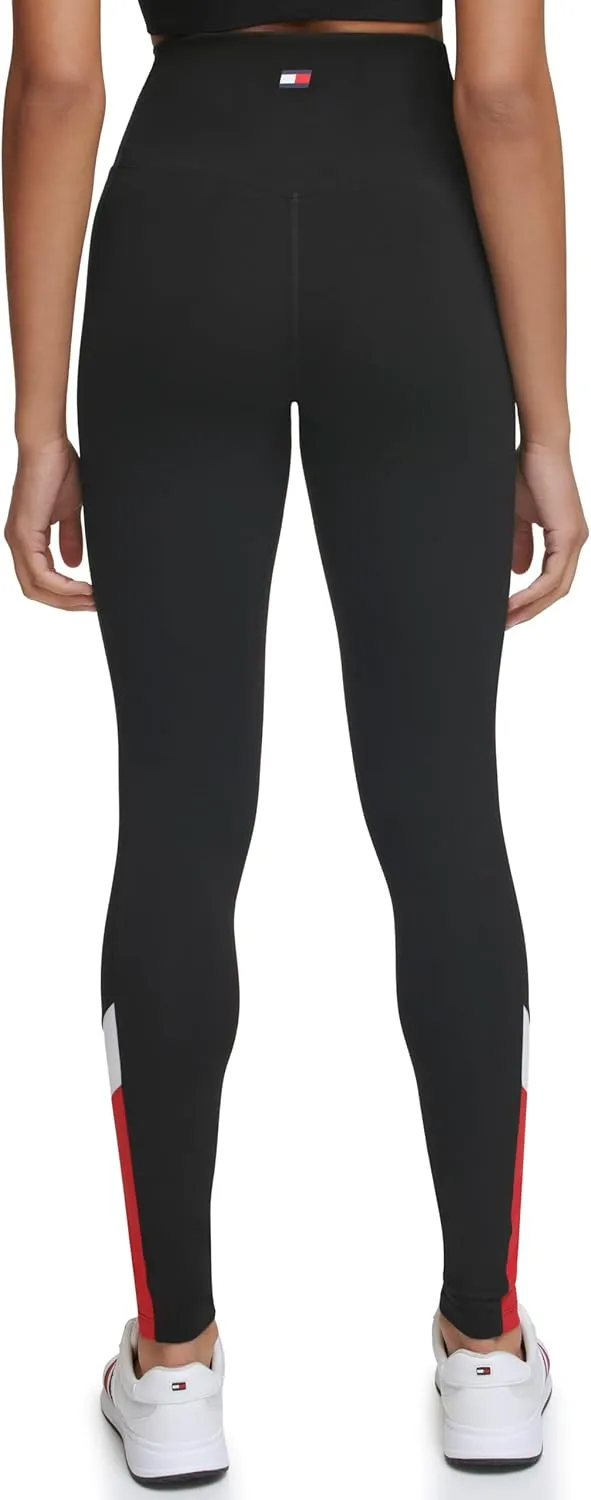 Tommy Hilfiger Women's Printed Color Block Detail Full Length High Rise Logo Legging