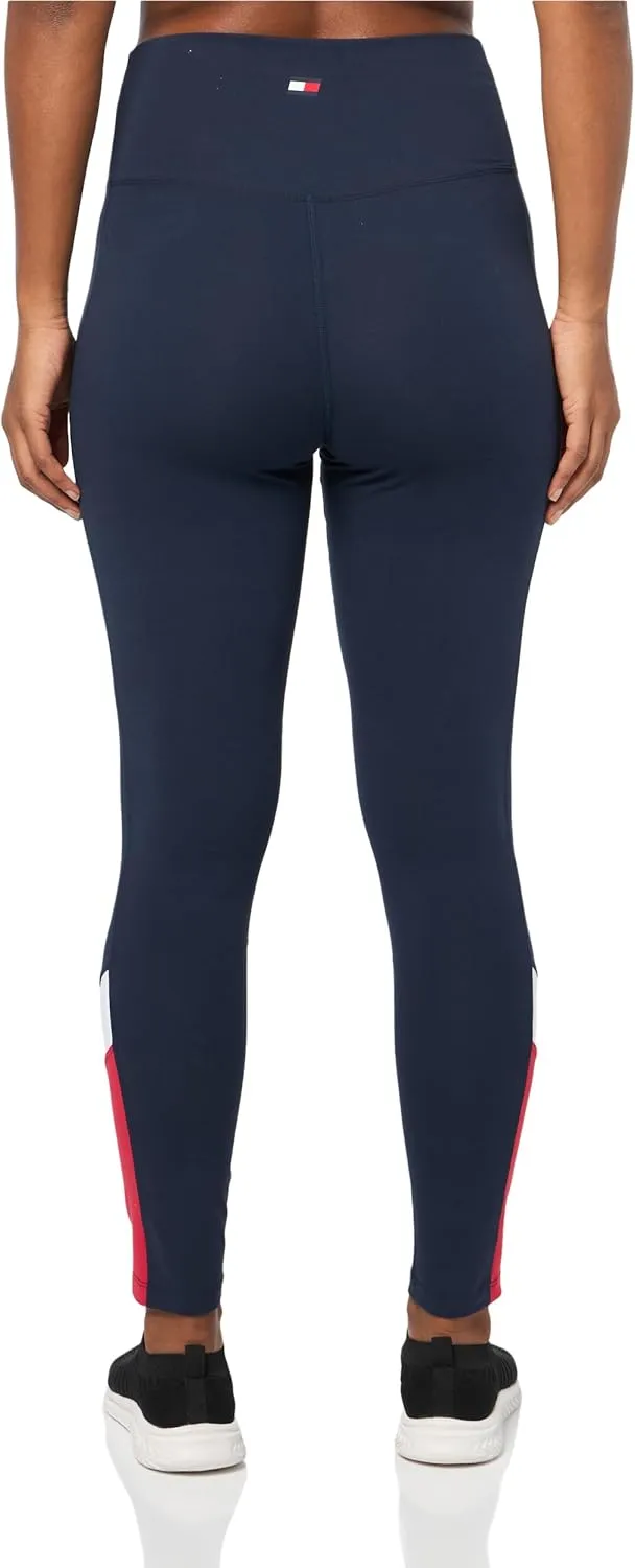 Tommy Hilfiger Women's Printed Color Block Detail Full Length High Rise Logo Legging