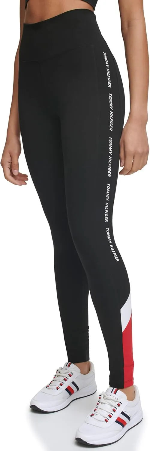 Tommy Hilfiger Women's Printed Color Block Detail Full Length High Rise Logo Legging