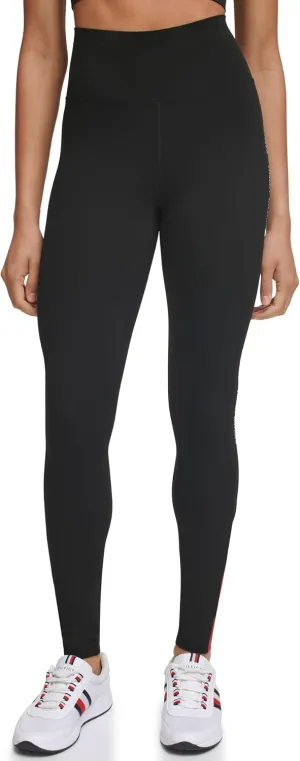 Tommy Hilfiger Women's Printed Color Block Detail Full Length High Rise Logo Legging