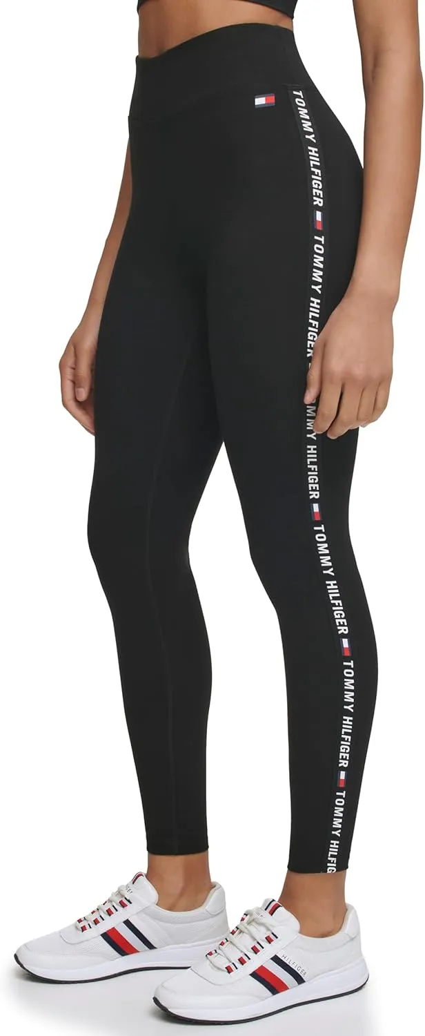 Tommy Hilfiger Women's Tape Detail Full Length High Rise Logo Legging