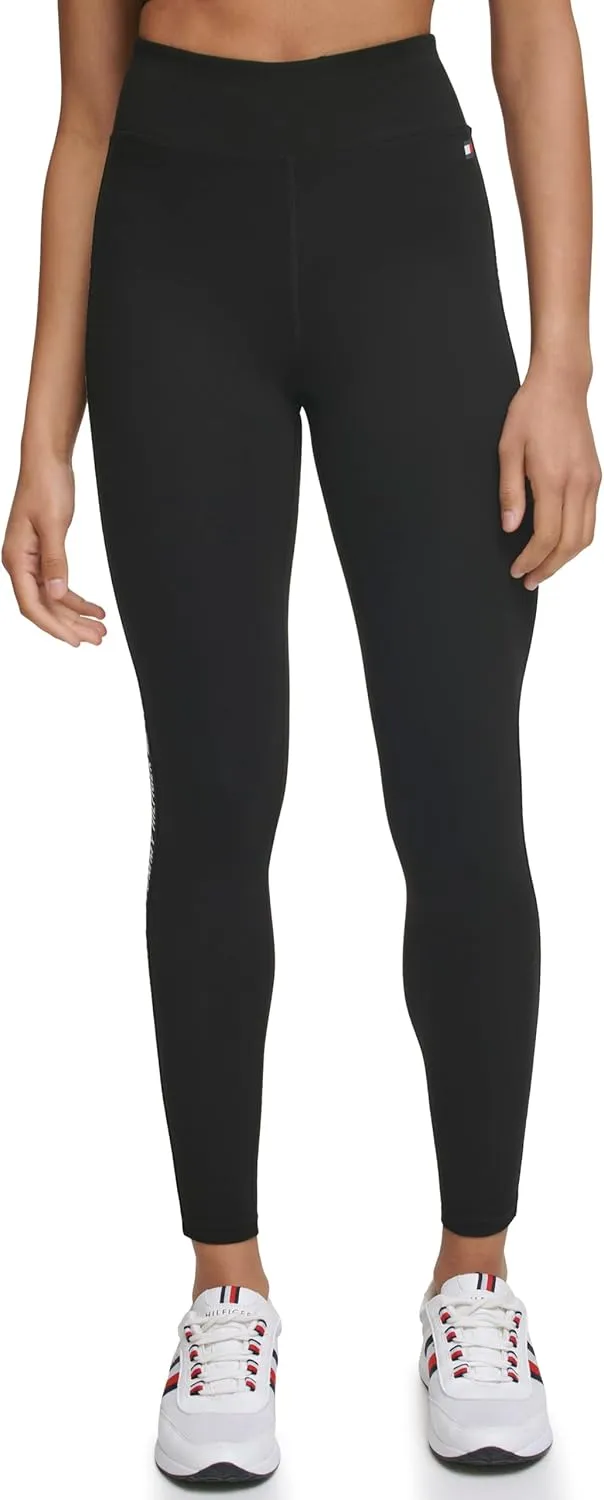 Tommy Hilfiger Women's Tape Detail Full Length High Rise Logo Legging
