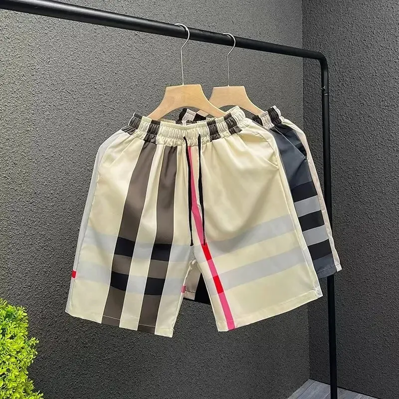 Trendy Plaid Board Shorts Quick Dry Loose Fit Beachwear Men's Summer Pants