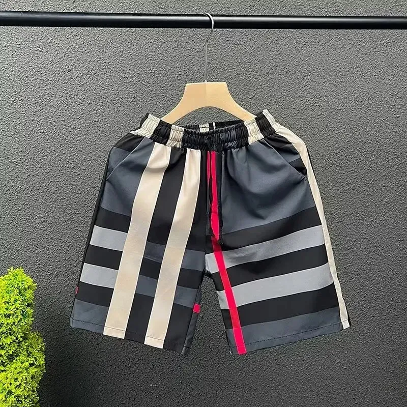 Trendy Plaid Board Shorts Quick Dry Loose Fit Beachwear Men's Summer Pants