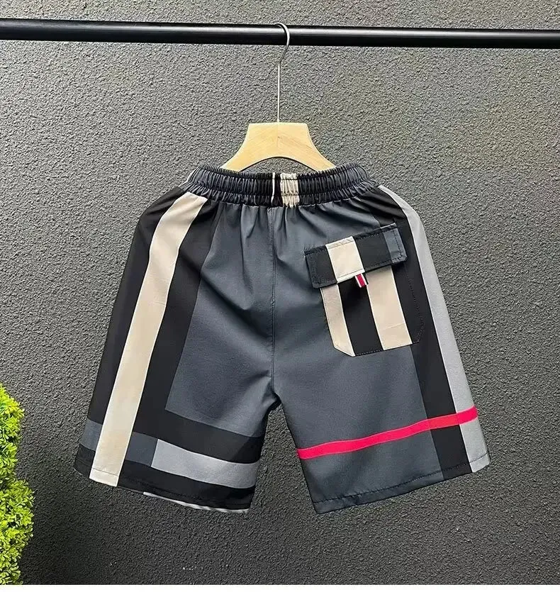 Trendy Plaid Board Shorts Quick Dry Loose Fit Beachwear Men's Summer Pants