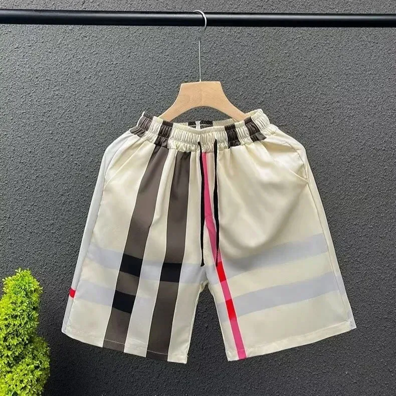Trendy Plaid Board Shorts Quick Dry Loose Fit Beachwear Men's Summer Pants