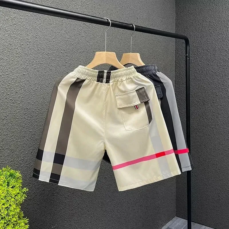 Trendy Plaid Board Shorts Quick Dry Loose Fit Beachwear Men's Summer Pants