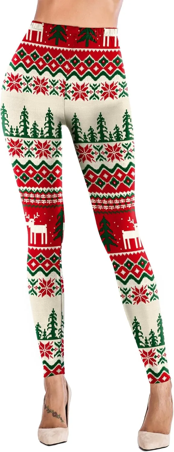 Uaderize Womens Ultra Soft Brushed Christmas Day Leggings Pants Ankle Length Black Deals Friday 2023 S-5XL
