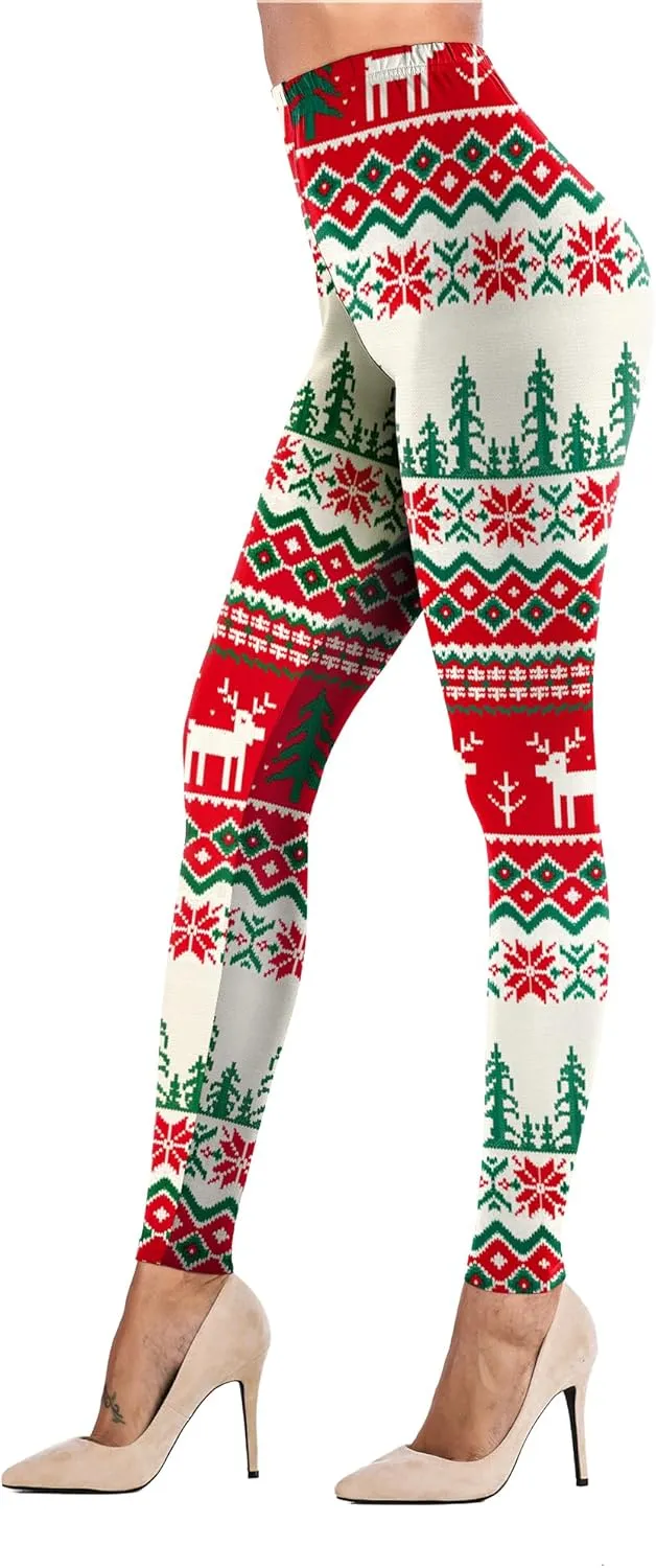 Uaderize Womens Ultra Soft Brushed Christmas Day Leggings Pants Ankle Length Black Deals Friday 2023 S-5XL