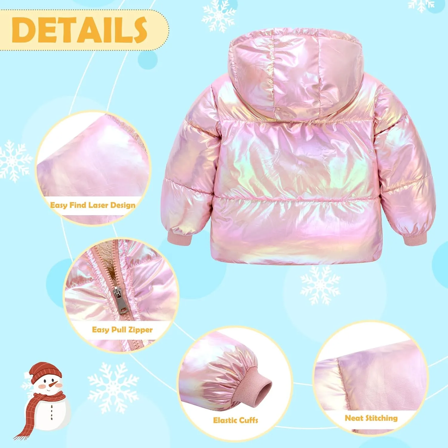UNICOMIDEA Baby Girl Winter Coat Toddler Laser Jackets Warm Sparkly Outerwear with Hooded for 12M-5T