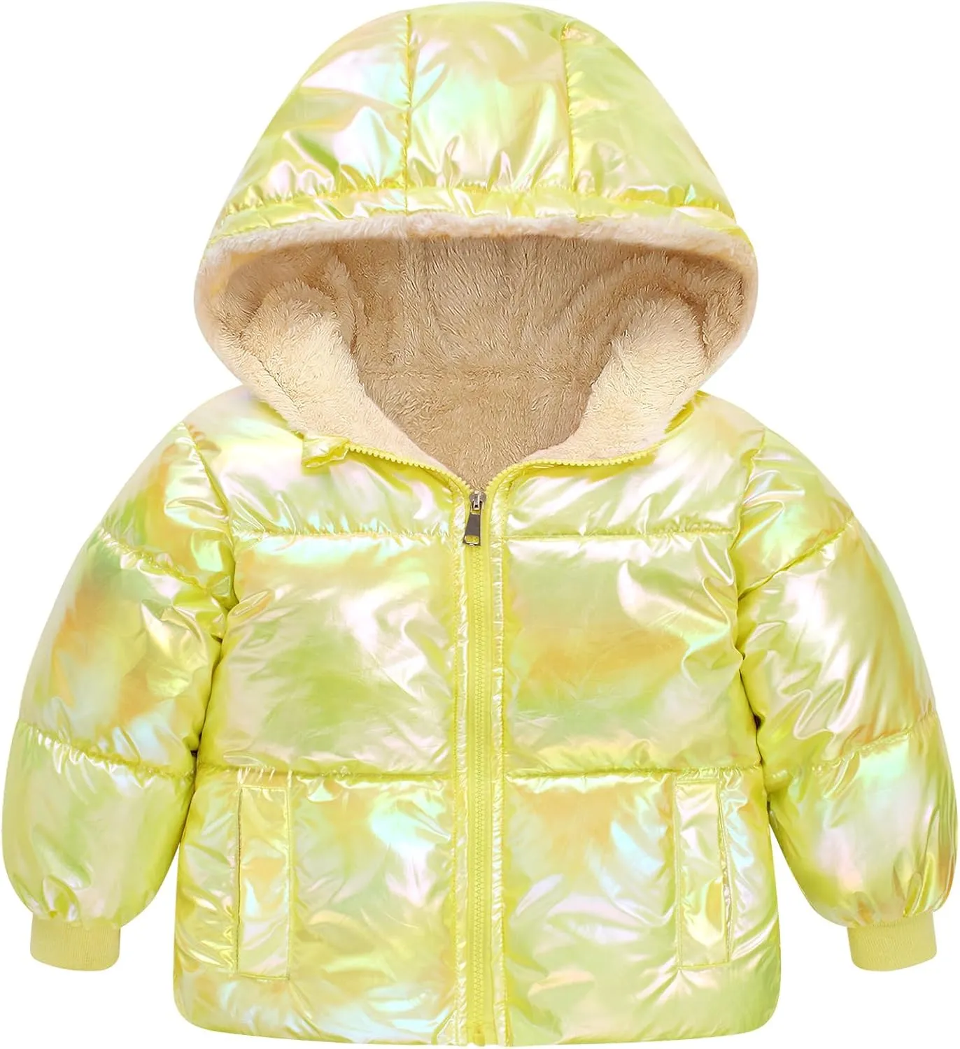 UNICOMIDEA Baby Girl Winter Coat Toddler Laser Jackets Warm Sparkly Outerwear with Hooded for 12M-5T
