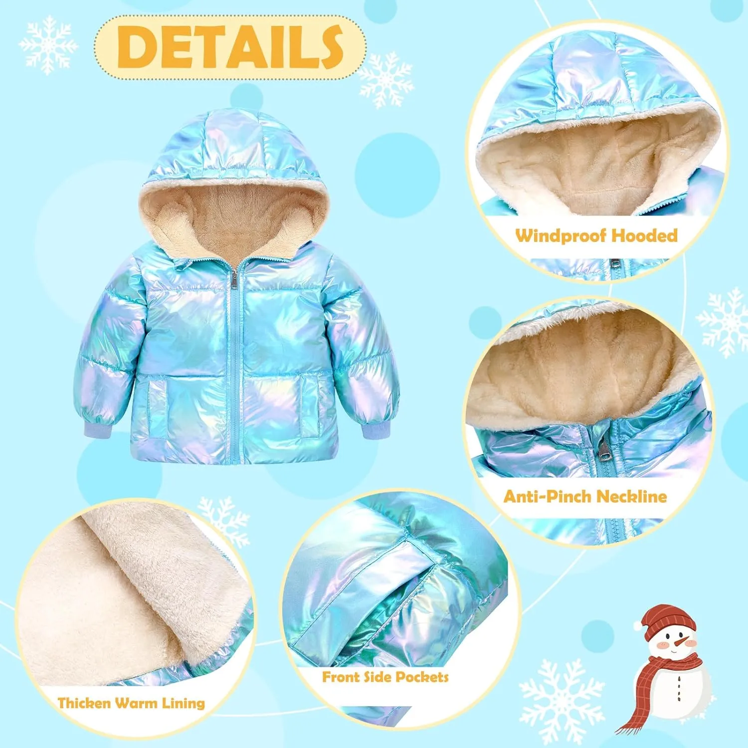 UNICOMIDEA Baby Girl Winter Coat Toddler Laser Jackets Warm Sparkly Outerwear with Hooded for 12M-5T