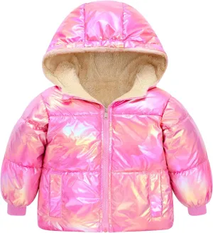 UNICOMIDEA Baby Girl Winter Coat Toddler Laser Jackets Warm Sparkly Outerwear with Hooded for 12M-5T