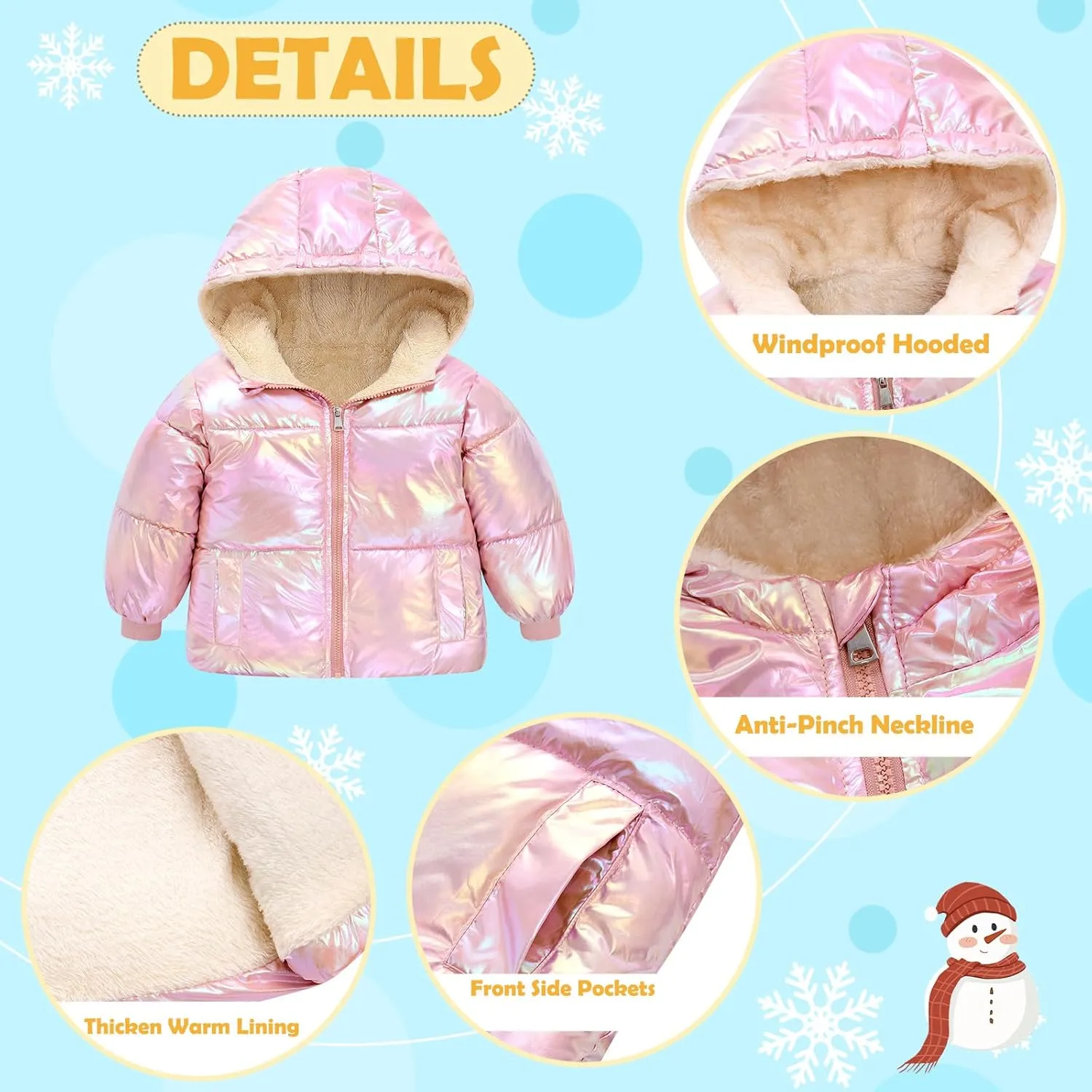 UNICOMIDEA Baby Girl Winter Coat Toddler Laser Jackets Warm Sparkly Outerwear with Hooded for 12M-5T