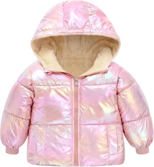 UNICOMIDEA Baby Girl Winter Coat Toddler Laser Jackets Warm Sparkly Outerwear with Hooded for 12M-5T