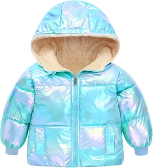 UNICOMIDEA Baby Girl Winter Coat Toddler Laser Jackets Warm Sparkly Outerwear with Hooded for 12M-5T