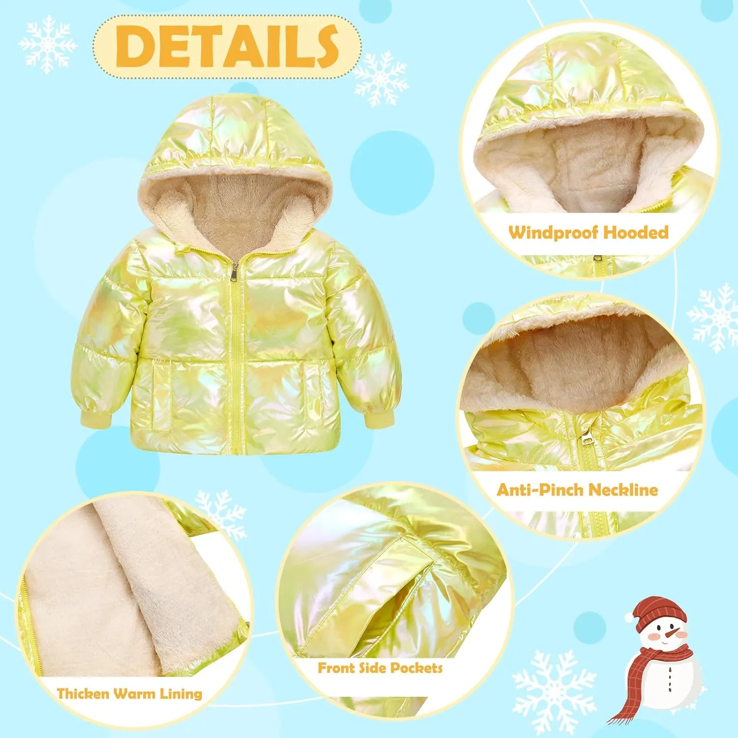 UNICOMIDEA Baby Girl Winter Coat Toddler Laser Jackets Warm Sparkly Outerwear with Hooded for 12M-5T