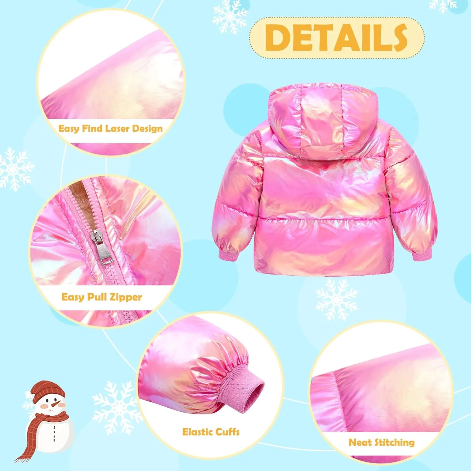 UNICOMIDEA Baby Girl Winter Coat Toddler Laser Jackets Warm Sparkly Outerwear with Hooded for 12M-5T