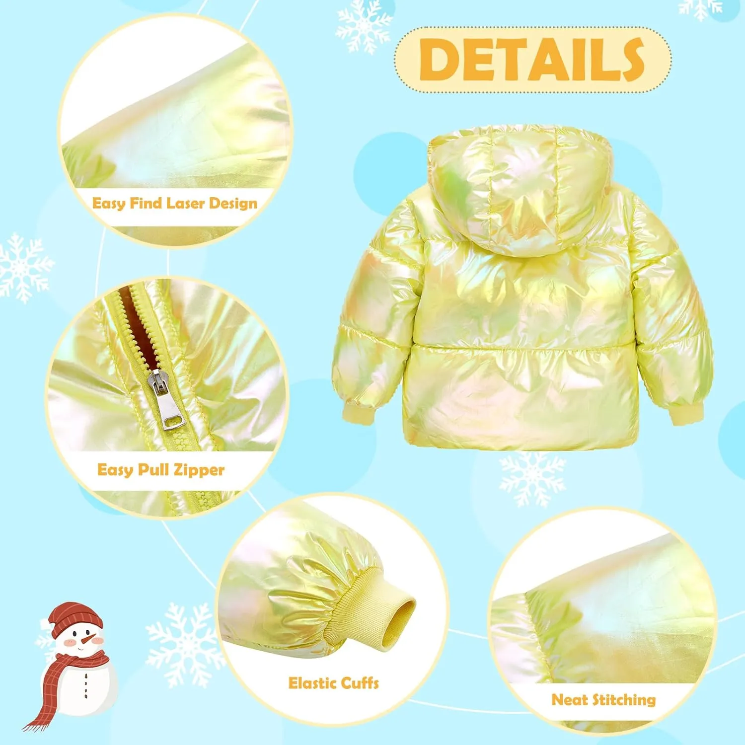 UNICOMIDEA Baby Girl Winter Coat Toddler Laser Jackets Warm Sparkly Outerwear with Hooded for 12M-5T