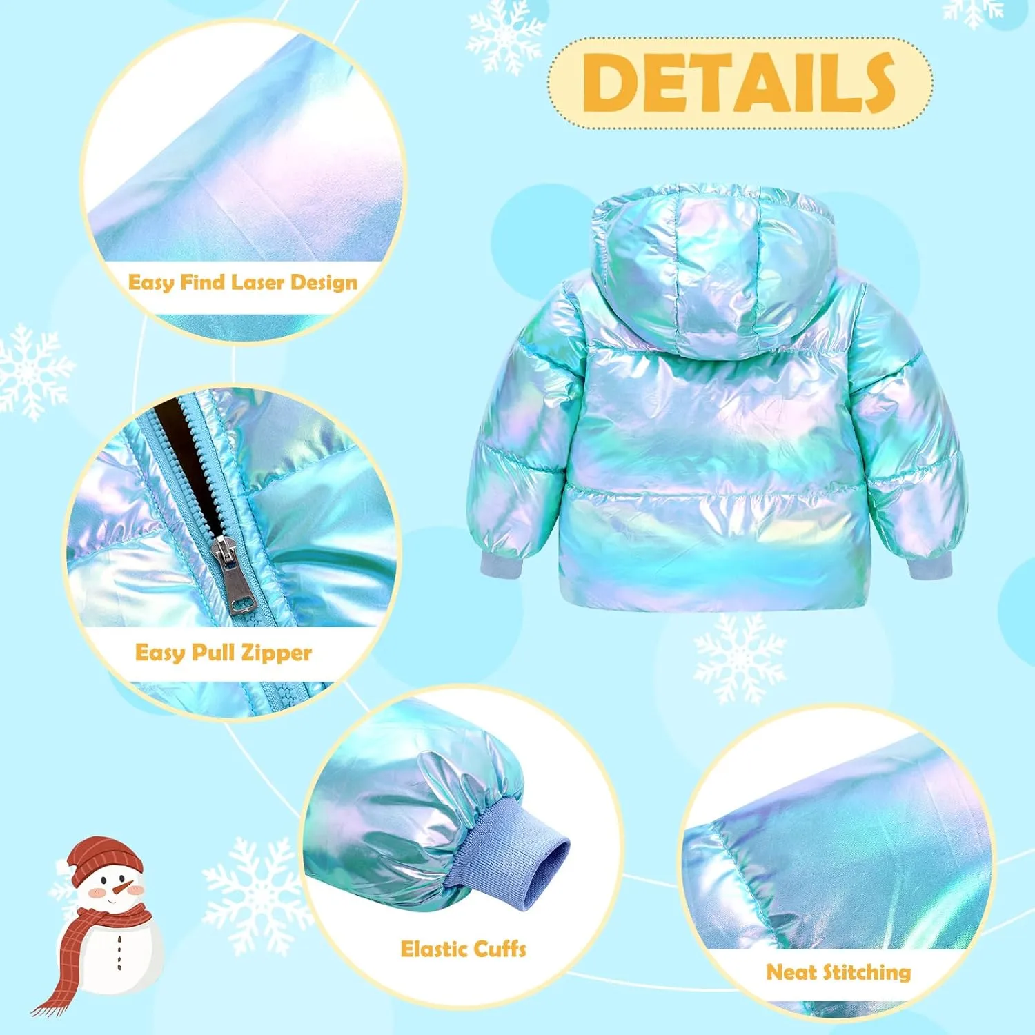 UNICOMIDEA Baby Girl Winter Coat Toddler Laser Jackets Warm Sparkly Outerwear with Hooded for 12M-5T
