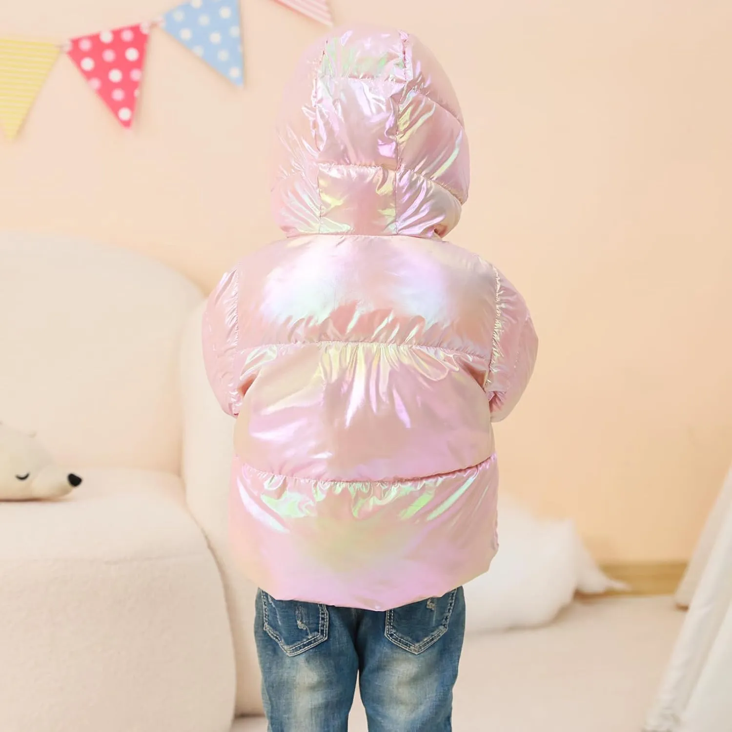UNICOMIDEA Baby Girl Winter Coat Toddler Laser Jackets Warm Sparkly Outerwear with Hooded for 12M-5T