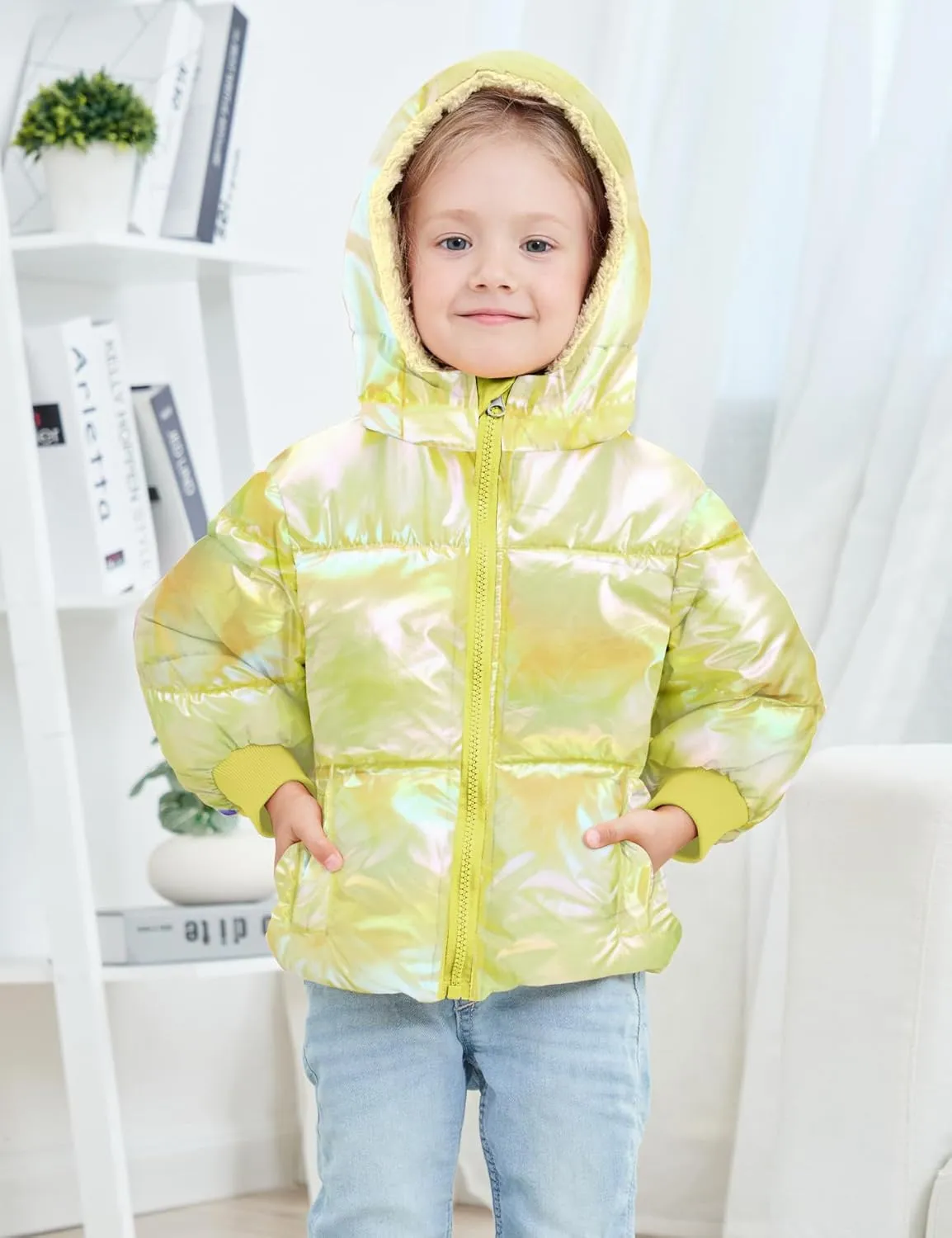 UNICOMIDEA Baby Girl Winter Coat Toddler Laser Jackets Warm Sparkly Outerwear with Hooded for 12M-5T
