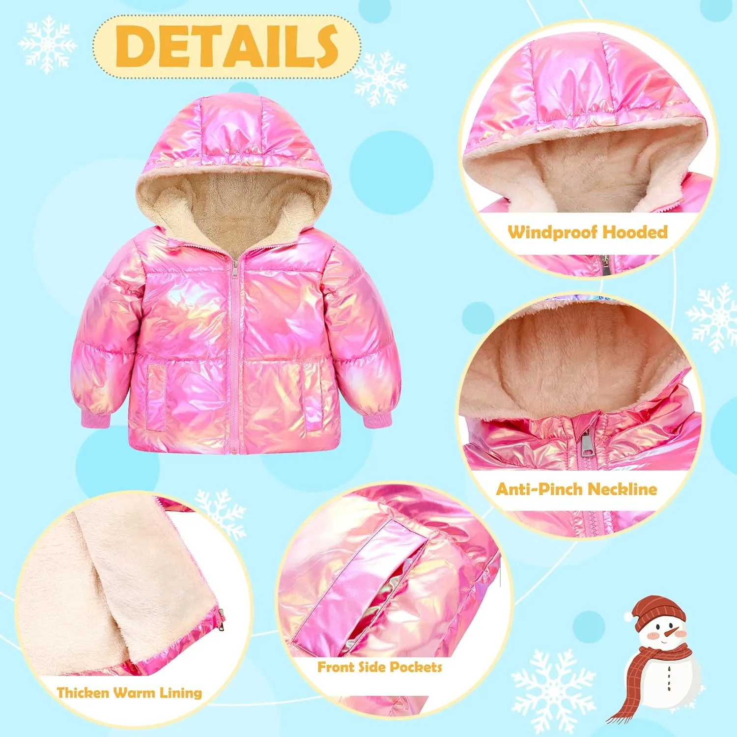 UNICOMIDEA Baby Girl Winter Coat Toddler Laser Jackets Warm Sparkly Outerwear with Hooded for 12M-5T