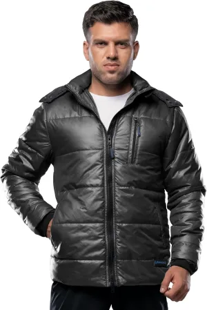 URBAN BUCK Mens Hooded Puffer Jacket Midweight Down Winter Coat Windproof & Waterproof Men's Salvador Dark Gray Ski Jacket (S)