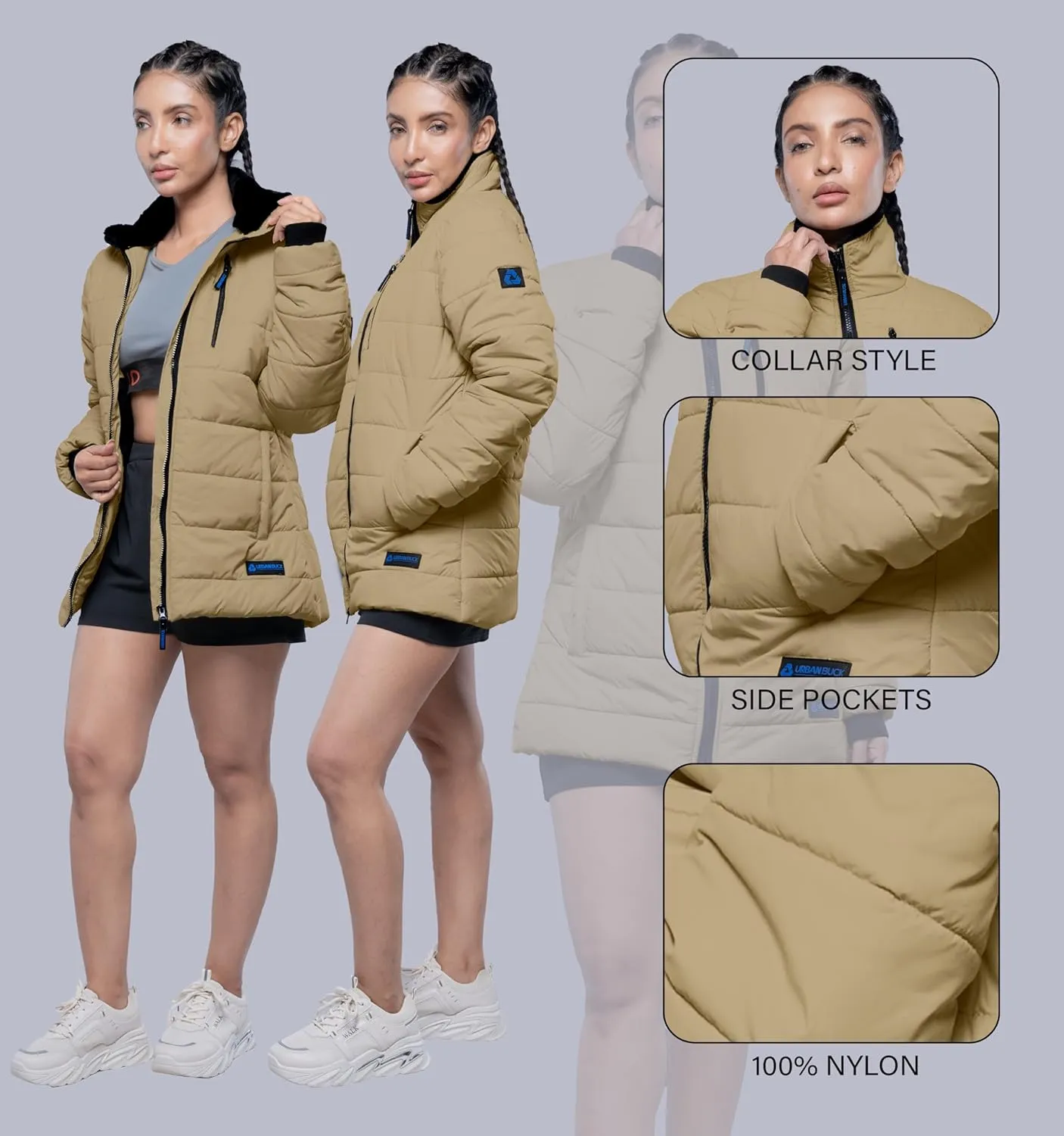 URBAN BUCK Womens Puffer Jackets Down Alternative Midweight Long Sleeve Windproof & Water Repellent Winter Azaria Women Coat