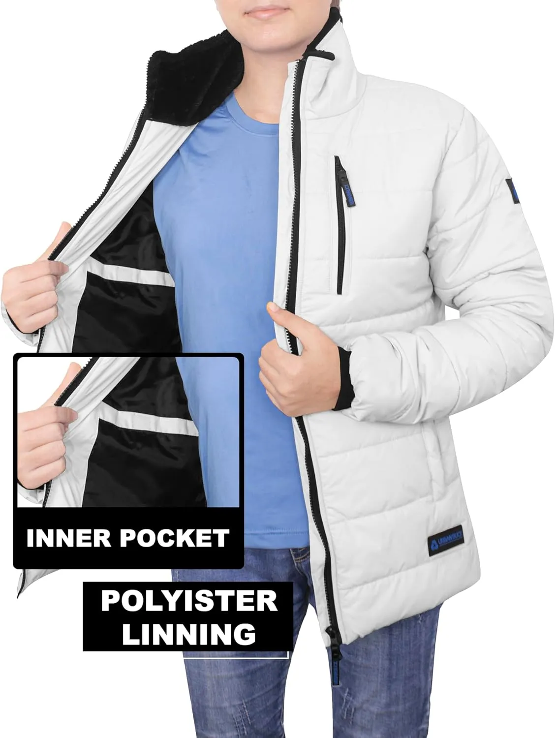 URBAN BUCK Womens Puffer Jackets Down Alternative Midweight Long Sleeve Windproof & Water Repellent Winter Azaria Women Coat