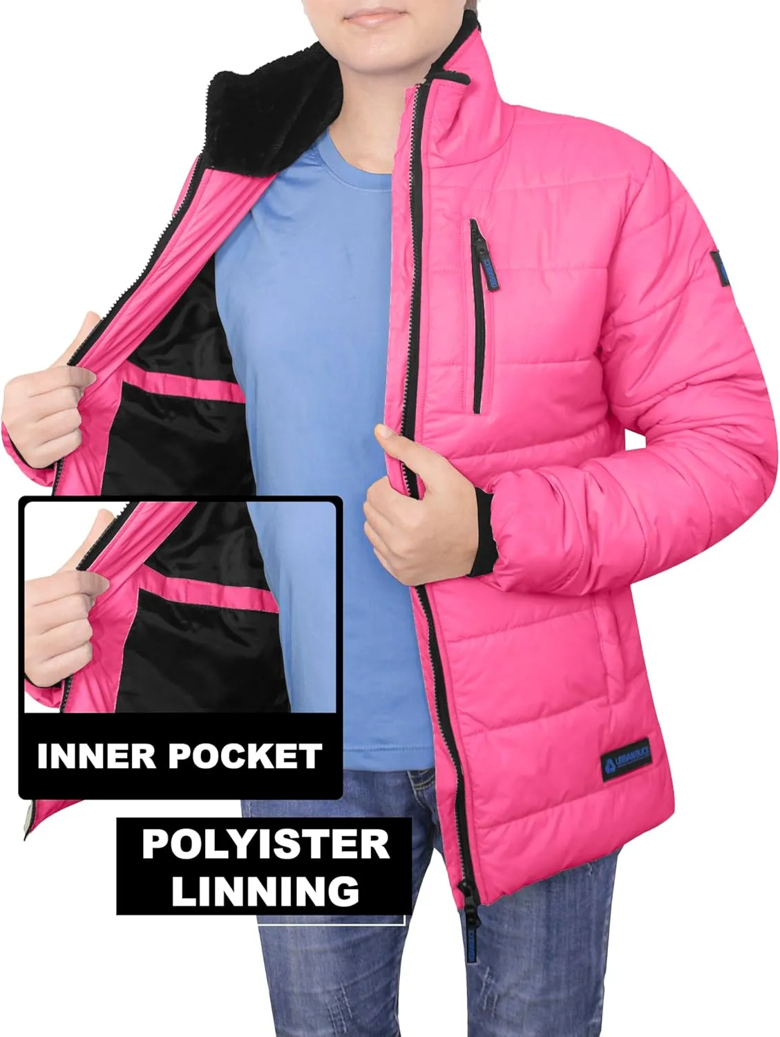 URBAN BUCK Womens Puffer Jackets Down Alternative Midweight Long Sleeve Windproof & Water Repellent Winter Azaria Women Coat