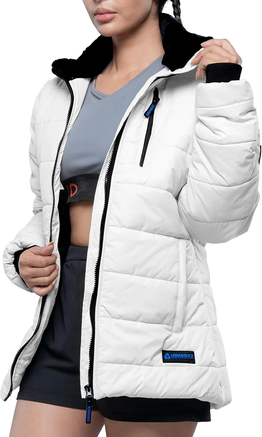 URBAN BUCK Womens Puffer Jackets Down Alternative Midweight Long Sleeve Windproof & Water Repellent Winter Azaria Women Coat