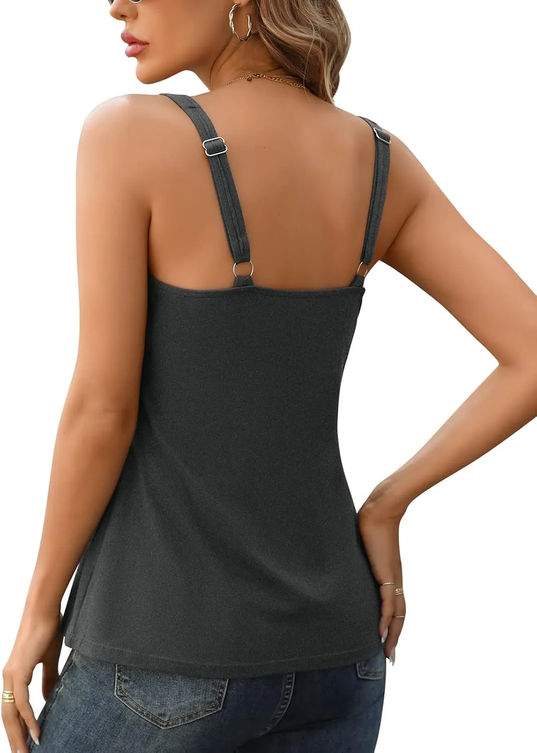 V FOR CITY Tank Top for Women with Built-in Padded Bra Adjustable Wide Strap Camisole Cotton Cami Shirts