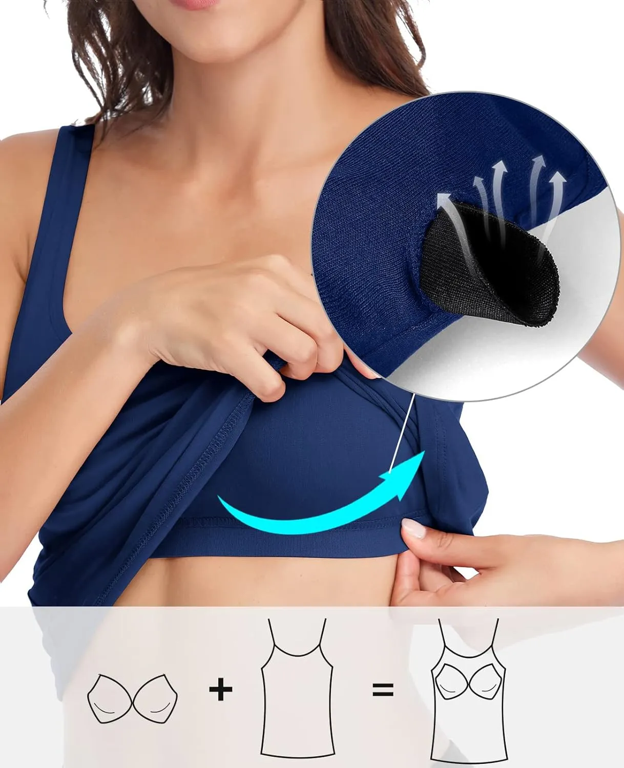V FOR CITY Tank Top for Women with Built-in Padded Bra Adjustable Wide Strap Camisole Cotton Cami Shirts